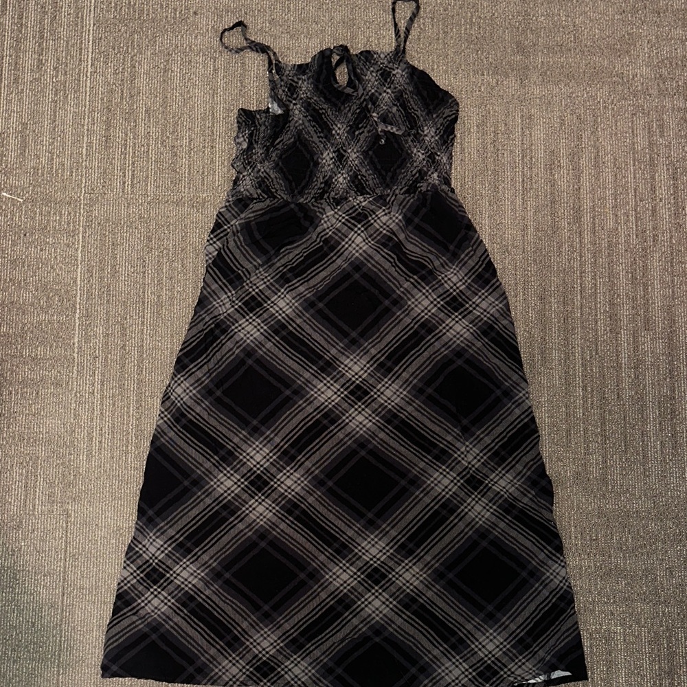 Maurices Bare Smocked Black and Gray Plaid Midi Dress